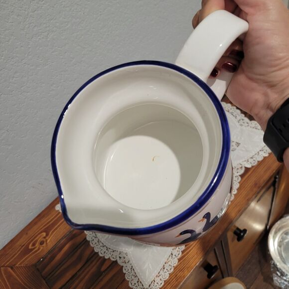 Vintage Cream white milk pitcher small Blue Geese Cottage Grandma Goose Ceramic - Picture 3 of 9